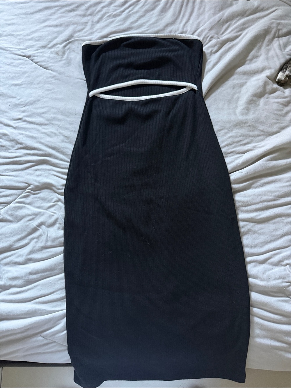 Vici Black Strapless Midi Dress with White Trim